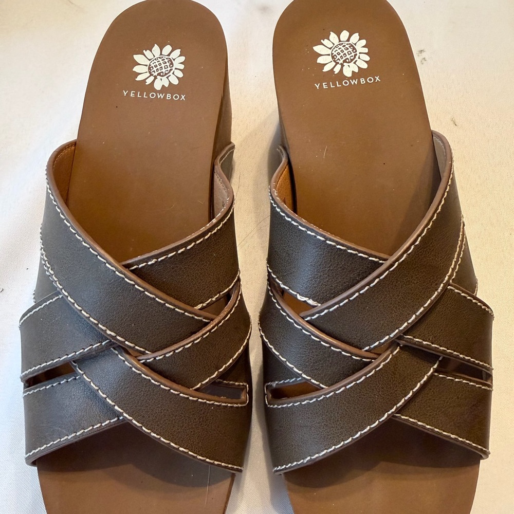 Yellow Box Women's Brown Crisscross wedge Sandals